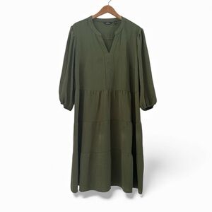 Mlle Gabrielle Olive Green Quarter Sleeve Flowy Midi Dress sz 2X